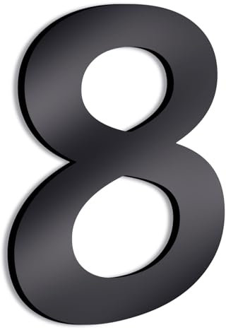 Numeros de Casa Exterior de 25 cm de altura - Señalizacion para Comercios Naves Viviendas Locales - Numeros Grandes de Metacrilato Negro Brillo (Numero 8)