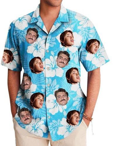 Chemise Hawaïenne Personnalisée - Avec Votre Visage/Tête Photo, Homme/Femme, Manches Courtes, Motifs Variés, Option Short Disponible