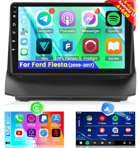 4 + 64G Android 13 Autoradio per Ford Fiesta 2009-2017 - Senza fili Carplay & Android Auto - Schermo touchscreen da 9 pollici con DSP WiFi GPS Mirror Link + Telecamera posteriore AHD e microfono