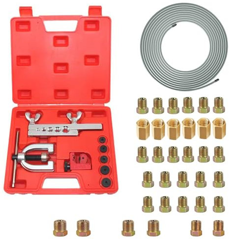 KOUTIANWU Outil d'évasement de tuyau de frein, ensemble d'outils d'évasement de frein pour conduites de frein, 10 m de diamètre 4,75 mm (3/16) pour conduite de frein avec 28 connexions et 6 raccords