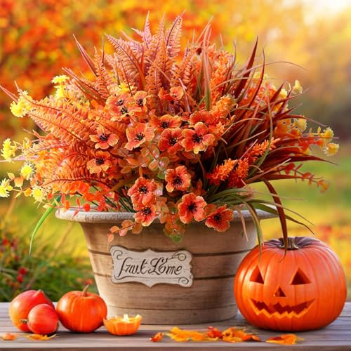 YXYQR 12 Bundles Autumn Artificial Fake Flowers Fall Decorations Plant Faux Mums Daisy for Thanksgiving Christmas Wedding Planter Garden Yard Indoor Outdoor Home Décor (Autumn)
