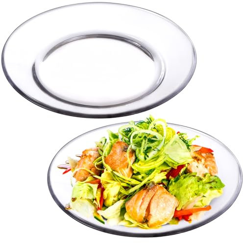 NUTRIUPS 2 Pack 19cm Glass Dinner Plates, Small Tempered Glass Pasta Salad Plate Set for Kitchen