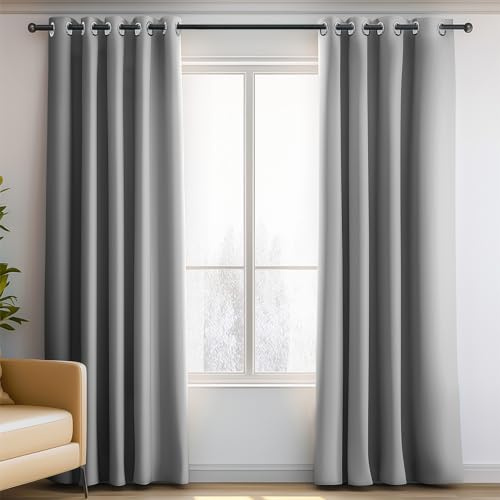 ORINOVA Vorhänge Blickdichte 87x183 cm Grau 2er Set Thermovorhang Hitzeschutz Fenster Verdunkelung Schlafzimmer Wohnzimmer mit Ösen