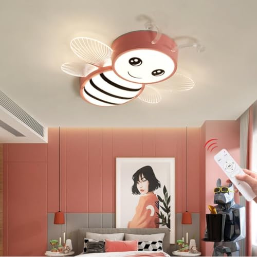 WJLL LED Deckenlampe Kinderzimmer Licht Biene Design Deckenleuchten für Kinder 66W Dimmbar Kronleuchter mit Fernbedienung Nachtlicht Decke Leuchte Jungen Mädchen Schlafzimmer Beleuchtung Lampe Pink