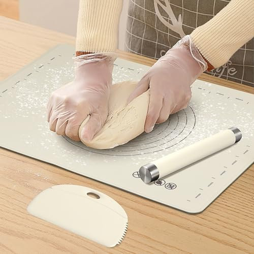 Non-Stick and Extra Large Baking Mat, Silicone Pastry Mat, Dough Rolling Mat with Rolling Pin+Dough Cutter for Pie Crust, Making Cookies, Macarons（20 x 28 ）