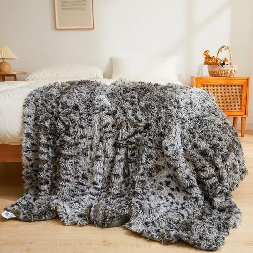 XeGe Couverture en fausse fourrure imprimée guépard, couverture de lit douce à imprimé léopard, jeté de canapé décoratif en peluche à poils longs, jeté de canapé à imprimé animal en fourrure pour