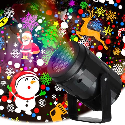 Christmas Projector Lights - 16 Slide LED Xmas Projector with Snowflake, Snowman, Christmas Tree, Santa & Reindeer Slides for Outdoor & Indoor Decorations