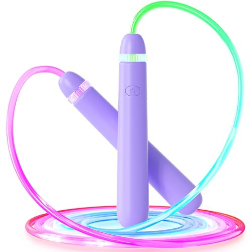 Springseil mit LED-Licht für Kinder und Erwachsene, verstellbares leuchtendes Springseil für Jungen und Mädchen, buntes leuchtendes Springseil für Fitness und Workout, Lila
