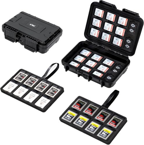 KIWIFOTOS SD & Micro SD Speicherkarten Etui, Wasserdichtes 114-Slot Kartenetui für 22 SD, 76 MicroSD, und 16 CFexpress Type-B Karten Aufbewahrungshülle mit Eva Schaumstoff für Kamera Zubehör Schutz