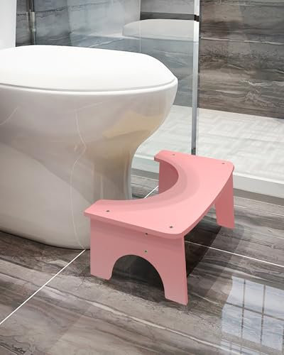 RayLove Physiologischer Toilettenhocker aus Bambus – WC-Trittbrett aus Holz – 35 Grad strapazierfähiger C-förmiger Hocker (Rosa)