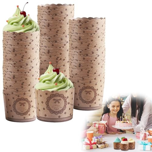 Muffinförmchen Backförmchen aus Kraftpapier, 50 Stück Cupcake Formen mit Bowknot, Hochtemperaturbeständige Backbecher für Muffins, Desserts, Hochzeiten, Geburtstage und Partys, Robust und Ökologisch,