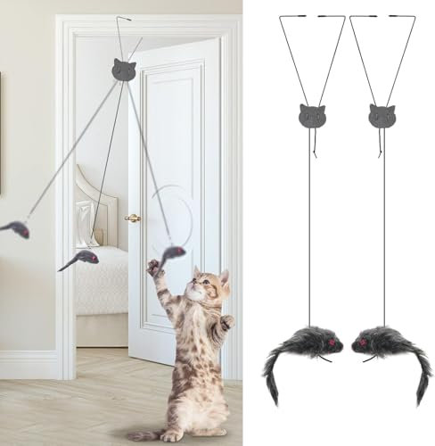 Luxiremi 2 Pack Hanging Door Bouncing Mouse Cat Toy,Interactive Mice,Door Hanging,Adjustable Interactive Cat Mice Toys for Indoor
