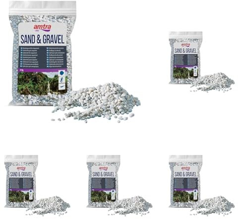 AMTRA GHIAIA NOA, ghiaia naturale dell'acquario, pavimento decorativo, grani grossolani bianchi dimensioni 4-8 mm, formato 2kg (Confezione da 5)
