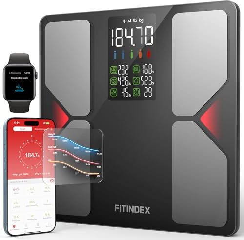 FITINDEX Smart Scale for Body Weight, Body Fat, Bmi, 7-in-1 Display, 500Ibs