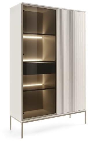 Komodee Laval WTSZ104 - Vitrine mit LED Beleuchtung, Kaschmir, Breite 104 cm, Höhe 166 cm, Tiefe 39 cm
