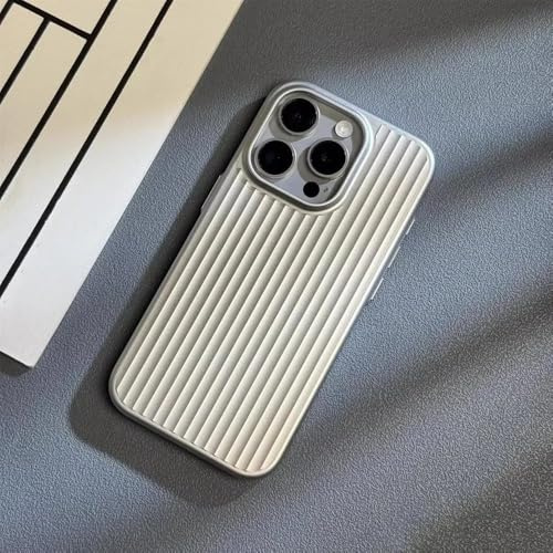 SSASMEU Fortschrittliche galvanisierte Koffer-Wellpappen-Telefonhülle für iPhone 16 15 14 13 Pro Max Plus Luxuriöse Hartschalenhülle aus natürlichem Titan, Silber, für iPhone 15