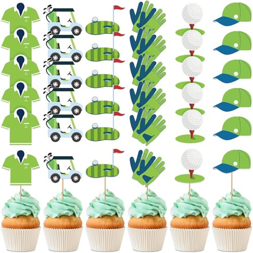 GlikCeil 60 Pcs Golf Cupcake Toppers Sports Cake Decorations Birthday Party Supplies Cupcake Picks for Baby Shower Sports Ball Themed Party Favors