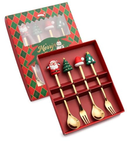 Bosiyrggrl Christmas Set Gift Tableware Spoon & Fork Set Dessert Spoon Fruit Fork Coffee Spoon Tableware Set B