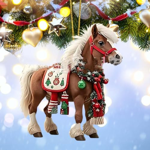2D Pferd Weihnachten Deko – Acryl Weihnachtsschmuck, Weihnachten Acryl Tier Decor, Lustiger Weihnachtsbaumschmuck – Langlebig, Leicht & Einfach Aufzuhängen, Für Christbaum, Zuhause & Auto