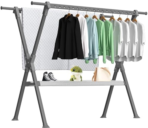 138 à 238CM Grande Séchoir à Linge Pliable pour Intérieur et Extérieur | Étendoir à Linge Extensible avec Grande Capacité, Étendoir à Linge avec 44 Trous Anti-Vent pour Balcon, Économie d'Espace