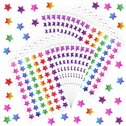 2160 Stück Glitzersterne Zum Aufkleben, Bunte Laser Sterne Aufkleber, Glitzer Sterne Sticker, Selbstklebend Belohnungssticker, für DIY Kalende Handwerk Scrapbooking