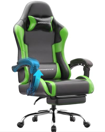 Dowinx Gaming Stuhl Bürostuhl Massage Gaming Sessel mit höhenverstellbaren Linkage-Armlehnen, ergonomischer Gamer Stuhl mit Fußstütze, gepolstert Gaming Chair 150° neigbar bis 180 kg, Grün