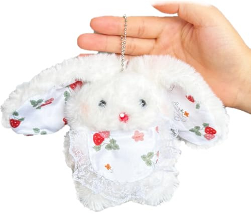 KARLOR Hasenfigur Anhänger mit Kette, Hasen Schlüsselanhänge Kaninchen Figur Flausch Langohrhase Weiß Plüschtier-Schlüsselkette Rucksackanhänger Autoanhänger Niedlich hängende Dekoration (Hasen)