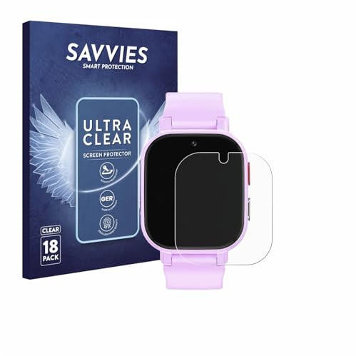 Savvies 18 Stück Schutzfolie für Alutoria Kids Smartwatch 1.42 | Transparenter Displayschutz Made in Germany, Ultra-Klar Displayschutz-Folie