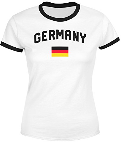 MoonWorks® Damen Deutschland Fan-Shirt T-Shirt Fußball WM EM Retro Fan-Trikot Germany Germany weiß-schwarz XL