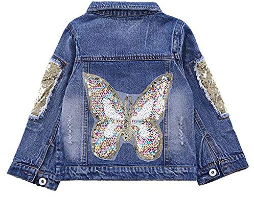SXSHUN Mädchen Mode Jeansjacke Mit Muster Denim Jacke Übergangsjacke