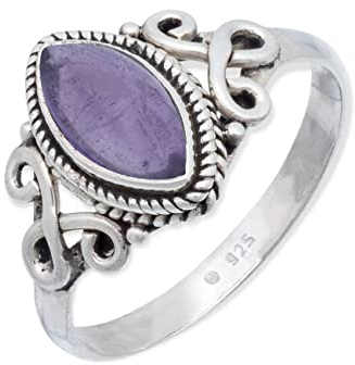 mantraroma Ring Damen Silber 925 Amethyst Edelstein lila ausgefallen verspielt
