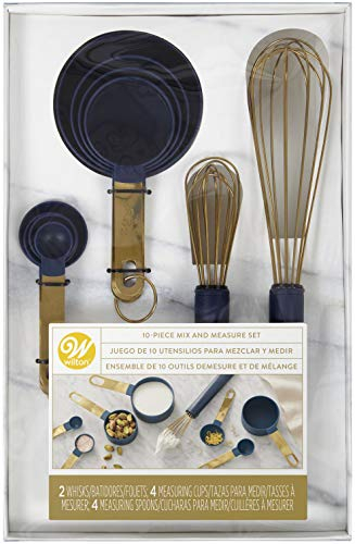 Wilton Juego de tazas medidoras y batidores, color azul marino y dorado, 10 unidades