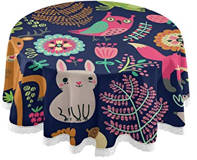 Mnsruu 152,4 cm rund Wald Tier Hase Hirsch Igel Tischdecke Tischdecke Dekorative Spitze Makramee für Buffet Tisch, Party, Urlaub Abendessen