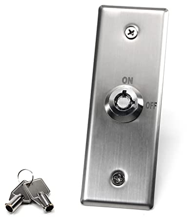 Fielect Interrupteur à clé marche/arrêt - Interrupteur de sortie d'urgence SPST pour panneau de contrôle d'accès avec 2 clés en acier inoxydable S40K argenté