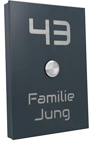 Jung Edelstahl Design Aufputz Türklingel New York anthrazit pulverbeschichtet Klingelschild 12x17 cm personalisierbar Klingeltaster mit oder ohne LED