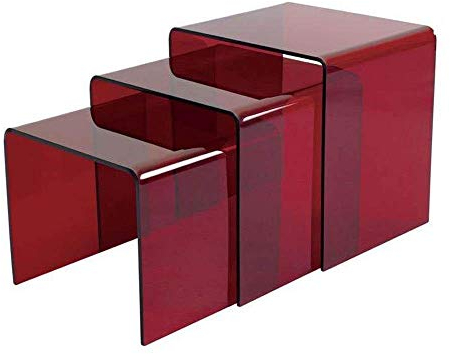 MHBGX Schreibtisch, Dekorativer Tisch, 3-Teiliges Set Transparenter Couchtisch Aus Glas Couchtisch,Rot