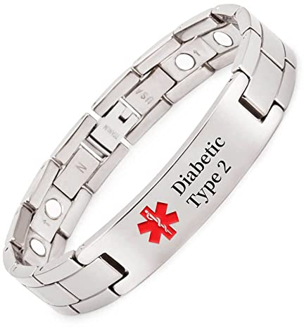 Armband für Herren, Titan, medizinisch, personalisierbar, 22 cm / 13 mm, Diabetiker-Typ 2