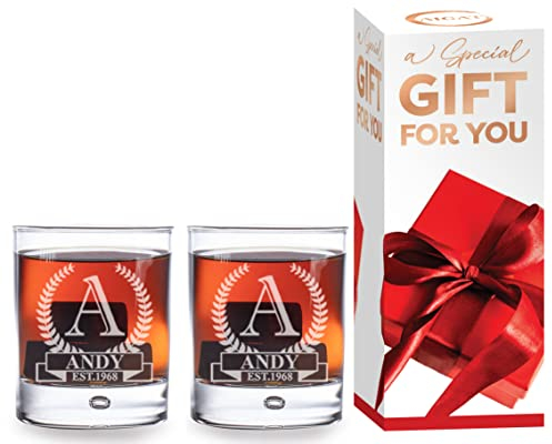 AIGAT 2 Pcs. Verre de Whisky Personnalisé Gravé, Verre à Cocktail, Verre à Scotch, Verre à pied 270ml