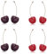 4 Paar Kirsche Ohrringe, Kirsche Baumeln Ohrringe, Rote Kirsche Ohrringe, Rote Kirsche Baumeln Ohrringe, Lange Metall Baumeln Ohrringe, für Damen und Mädchen