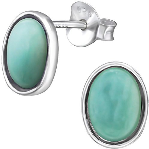 EYS JEWELRY Ohrstecker Damen Oval 925 Sterling Silber Amazonit türkis Damen-Ohrringe