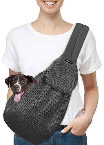 SlowTon Hundetragetasche, Haustier Hundetasche mit verstellbarem, gepolstertem Schultergurt und Fronttasche Tragetasche Hund für Spaziergang Aktivitäten im Freien und Ausflüge(Gittergewebe-Grau)