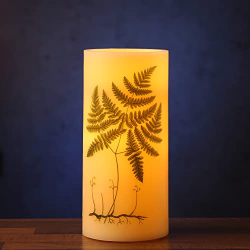 XXL LED Kerze mit Ornament - creme - natürlich flackernde Flamme (Farn 2)