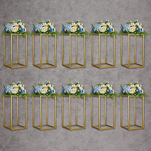 YALLOVE 10 Pcs 40cm Metall Blumenständer, Gold Mittelstücke Vasen Stand mit klaren Acrylplatten, geometrisches Display Rack für Hochzeit Party Dekorationen