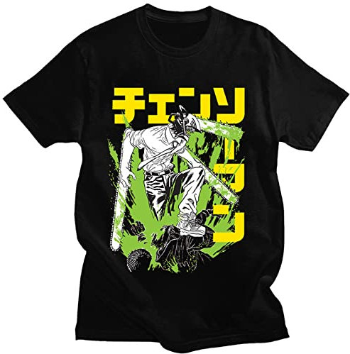Mens Short Sleeve Crewneck T-Shirt, Chainsaw Man Manga Denji Print Tee Shirt for Unisex, Gifts for Fans, 90S Vintage Tees Tops