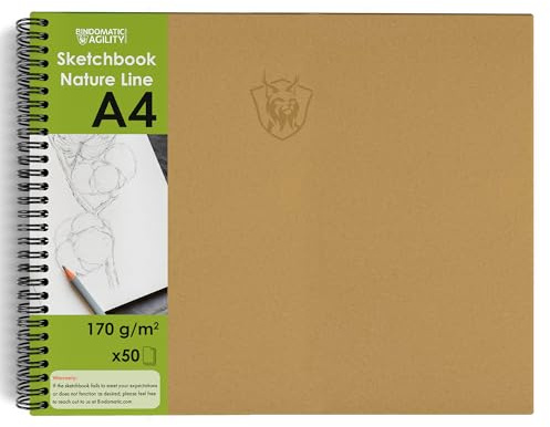 Bindomatic Agility Collection Nature Line Skizzenbuch Landschaftsformat - DIN A4 Hochwertiges Zeichenbuch, Sketchbook, Malbuch - 50 Blatt 170g Recyclingpapier für Marker, Acrylfarben, Kohletinte