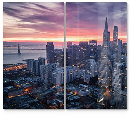DEQORI Herdabdeckplatten Glas | 2er Set 60x52 cm | Motiv Blick auf San Francisco | Ceranfeld Abdeckplatten in Küche | Herd-Abdeckungen universal | Glasplatten & Schneidebretter für Kochplatte