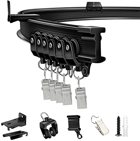 TOKPLNU Gardinenschiene, 5 m, schwarz, flexibel, biegbar, gebogen, Deckenvorhangschiene für Erkerfenster, Wand- oder Deckenmontage, Schienensystem für Raumteiler, Dusch-Wohnmobil-Vorhang