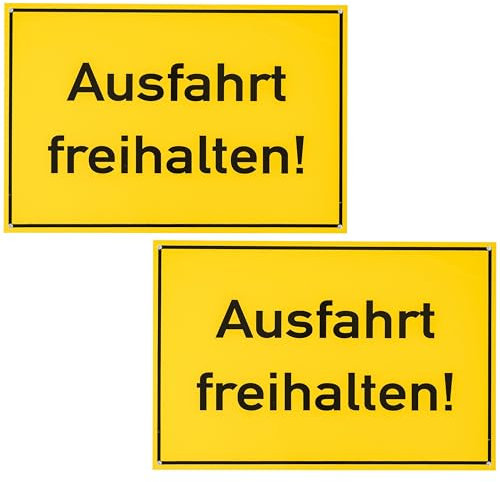 Hinweisschild Ausfahrt freihalten!, 2 Stück, 30 x 20 cm, 1 mm starkes PVC Schild mit Bohrlöchern, Ausfahrt Parkverbot für Innen- und Außenbereich, Einfahrt Schilder, Privatgrundstück Warnschild