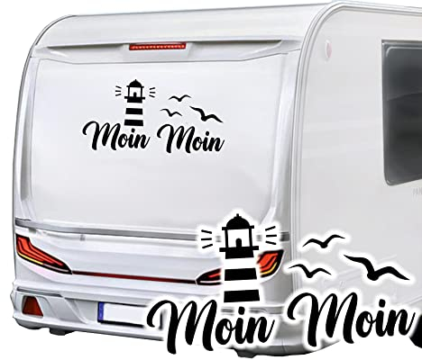 KLEBEKÖNIG Wohnmobil Aufkleber Moin Moin Leuchturm Möwe Wohnwagen Sticker Autoaufkleber