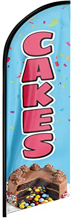 FSFLAG Kuchen Werbung Swooper Flagge Banner, 2,4 m Kuchen Feder Flagge, Werbefeder Banner Schild für Kuchen Business (nur Flagge)